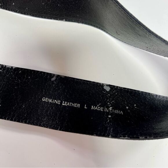 Killer Vintage 1970s Black Oversized Suede Leather Whipstitch Silver Ring Belt main image 4